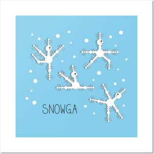 Yoga comic draw with snowflakes doing asanas Posters and Art